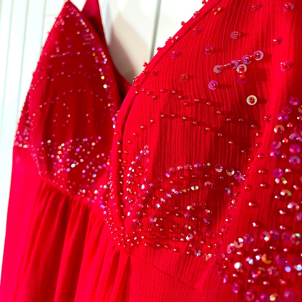 David’s Bridal Red Dress with Scarf